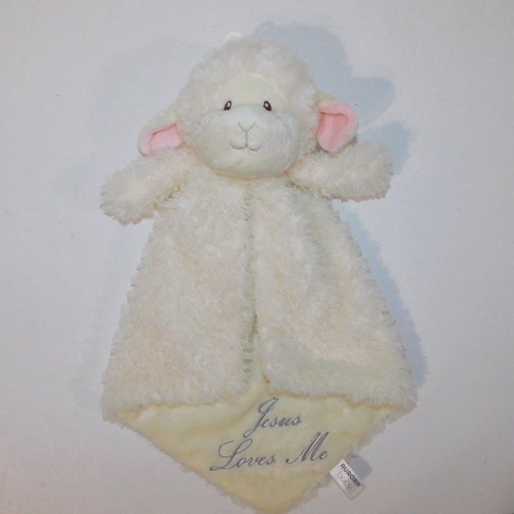 Aurora Baby Jesus Love Me Sheep Lamb Security Blanket 15" Plush Lovey NWOT Nunu